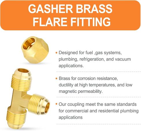 GASHER 2 قطعة من النحاس 3 اتجاهات أنبوب تركيب محول الأنابيب، 1/2 بوصة × 1/2 بوصة × 1/2 بوصة تركيبات أنابيب مضيئة مع صامولة مضيئة 1/2 بوصة in Kuwait