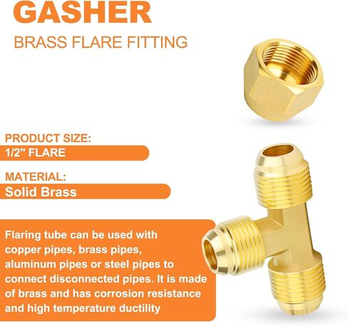 GASHER 2 قطعة من النحاس 3 اتجاهات أنبوب تركيب محول الأنابيب، 1/2 بوصة × 1/2 بوصة × 1/2 بوصة تركيبات أنابيب مضيئة مع صامولة مضيئة 1/2 بوصة in Kuwait
