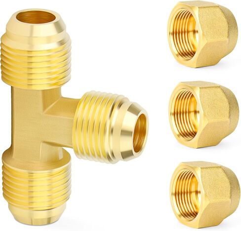 GASHER 2 قطعة من النحاس 3 اتجاهات أنبوب تركيب محول الأنابيب، 1/2 بوصة × 1/2 بوصة × 1/2 بوصة تركيبات أنابيب مضيئة مع صامولة مضيئة 1/2 بوصة in Kuwait