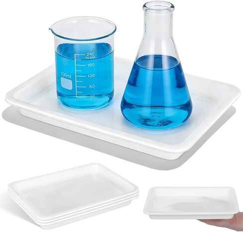 Laboratory Reagent Tray 4-Pack Acid Alkali Resistant Leakproof Plastic Lab Containment Tray 9.68X7.28X1.06In for Chemical Experiment and Safe Sample Handling in Kuwait