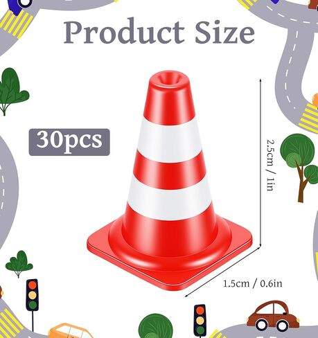 30 PCS Mini Traffic Cones, 1 Inch Abs Plastic Mini Orange Cones for Micro Landscape & Sand Table, 1.13g Lightweight Construction Caution Signs (Red) in Kuwait