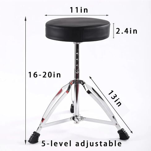 Drum Stool Drum Throne, 5-Level Height Adjustable 16.9-20.9in | 2.4in Thick Cushion, Stable Tripod, Non-Slip Feet, For Adult & Kid in Kuwait