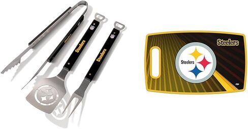 مجموعة الشواء YouTheFan NFL Pittsburgh Steelers Spirit Series 3 قطع، من الفولاذ المقاوم للصدأ، 22 بوصة × 9 بوصة ولوحة تقطيع كبيرة من Sports Vault NFL Pittsburgh Steelers، 14.5 بوصة × 9 بوصة in Kuwait