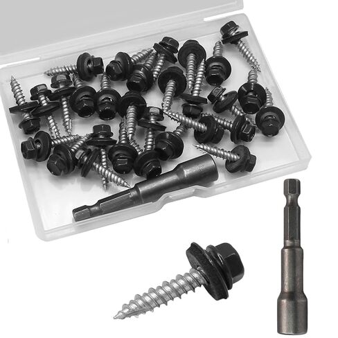 Biaungdo 30 Pack Metal Roofing Screws #10 × 1 Inch, Hex Head Sheet Roof Screws with EPDM Washers with 8mm Hex Socket, Self Starting Metal to Wood Siding Screws, Black in Kuwait