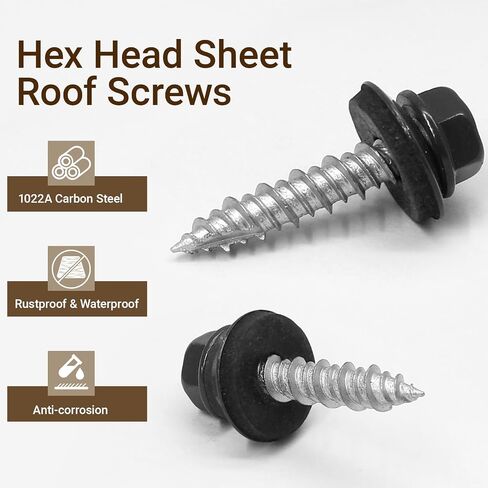 Biaungdo 30 Pack Metal Roofing Screws #10 × 1 Inch, Hex Head Sheet Roof Screws with EPDM Washers with 8mm Hex Socket, Self Starting Metal to Wood Siding Screws, Black in Kuwait