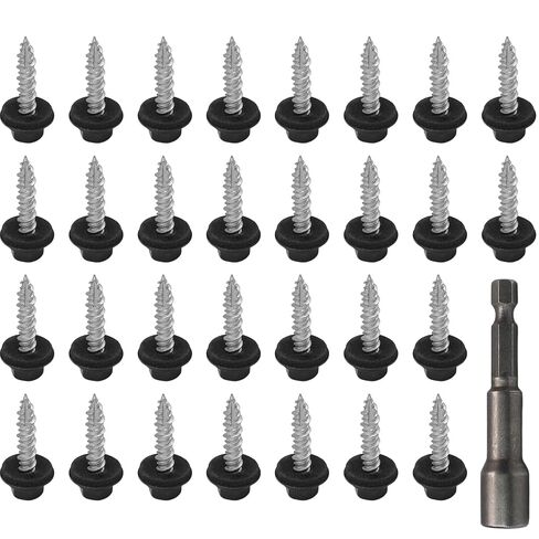 Biaungdo 30 Pack Metal Roofing Screws #10 × 1 Inch, Hex Head Sheet Roof Screws with EPDM Washers with 8mm Hex Socket, Self Starting Metal to Wood Siding Screws, Black in Kuwait