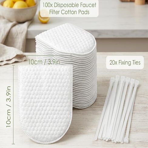 100 PCS Faucet Filter Cotton Bag, 100 Filter Bags with 20 Straps for Kitchen Faucet, Multi-Layer Filtration for Sediment and Rust Reduction, Softened Water Flow for Daily Household Use in Kuwait