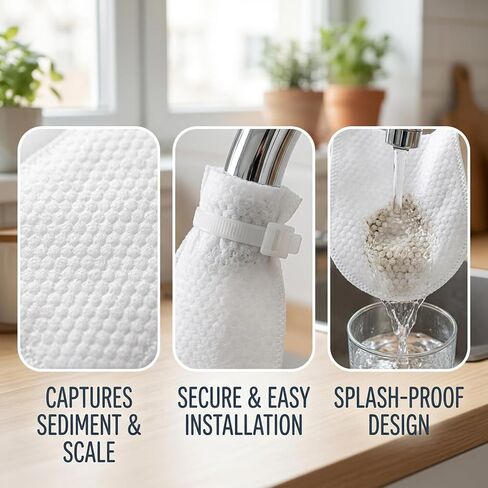100 PCS Faucet Filter Cotton Bag, 100 Filter Bags with 20 Straps for Kitchen Faucet, Multi-Layer Filtration for Sediment and Rust Reduction, Softened Water Flow for Daily Household Use in Kuwait