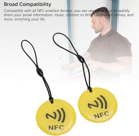 NFC Key Fob 10pcs، NTAG213 Chip Fob القابلة للبرمجة لجميع هواتف NFC، سلسلة مفاتيح صفراء مع عمر طويل، كثافة مسح عالية، برنامج سهل -، خفيف الوزن in Kuwait