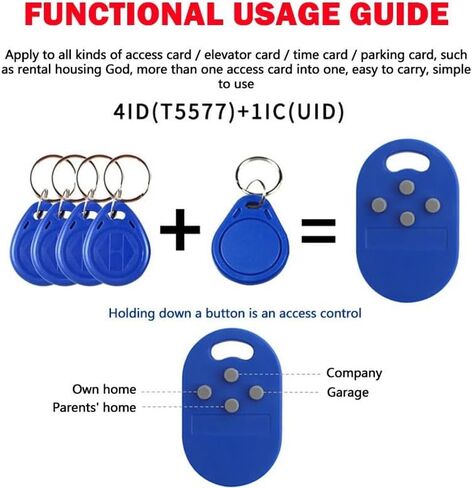 RFID 5-in-1 Key Fob: 4x 125kHz EM ID + 1x 13.56MHz IC Tag, ABS Waterproof, 45x25mm for Access Control, Parking, Attendance in Kuwait