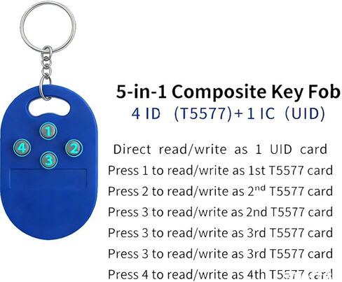 RFID 5-in-1 Key Fob: 4x 125kHz EM ID + 1x 13.56MHz IC Tag, ABS Waterproof, 45x25mm for Access Control, Parking, Attendance in Kuwait