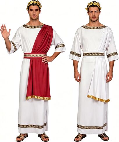 Kucos Mens Toga Costume Greek God Cosplay Robe Roman Emperor Toga Costume with Headband Belt Halloween Outfits in Saudi Arabia