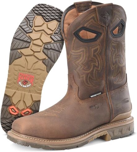 PHANTOM RIDER Stanton 11" Waterproof Wide Square Composite Toe Roper Boots for Men with Dark Brown Barnyard Acid Resistant Leather, EH-Rated, Dark Brown (Brown) - 9 2E in Saudi Arabia