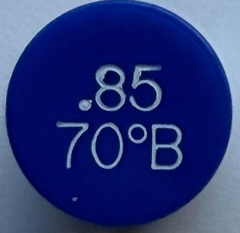 Two Pack - Oil Burner Nozzle, .85 70 B, Solid Spray Blue Cap .85 70 B Oil Nozzle .85 Gallons per minute with a 70 degree Solid Spray in Kuwait
