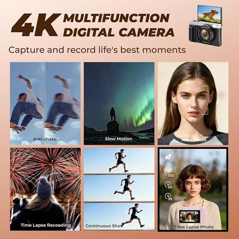 4K Digital Cameras for Photography, Anti-Shake 4K Cameras, Autofocus Vlogging Video Camera with 180° Flip Screen in Saudi Arabia