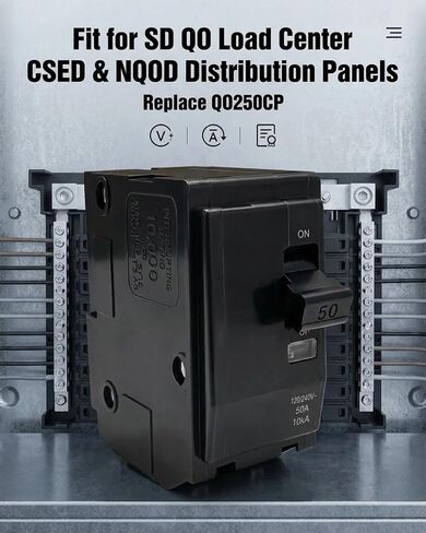 قاطع دائرة 50 أمبير 2P يحل محل QO250CP، مناسب لمراكز تحميل QO ولوحات CSED وNQOD، حماية مغناطيسية حرارية، قاطع توصيل 120/240 فولت، 10 كيلو أمبير in Kuwait