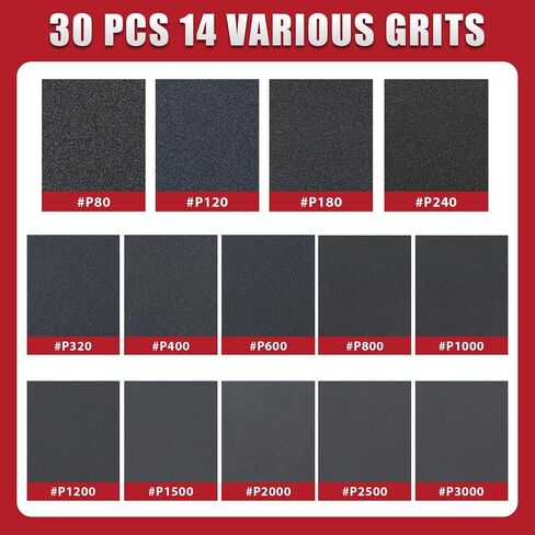 30PCS Sanding Sponge Assortment 80-3000 Grit – Wet & Dry Sandpaper Pads for Wood, Metal, Auto, Furniture Polishing – Washable & Reusable Foam – 3x4 Inch, Flexible Design for DIY and Craft in Kuwait
