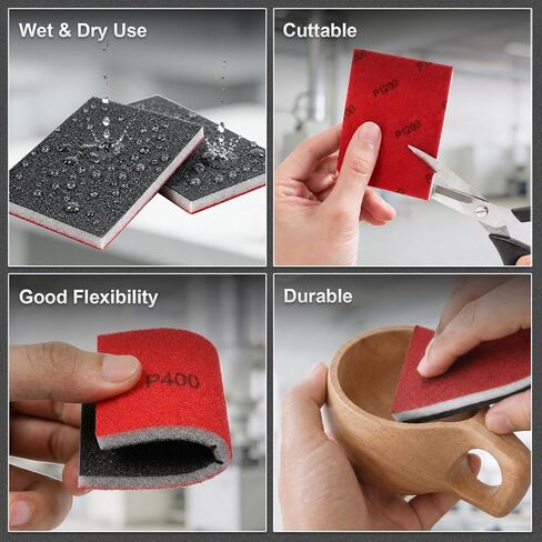 30PCS Sanding Sponge Assortment 80-3000 Grit – Wet & Dry Sandpaper Pads for Wood, Metal, Auto, Furniture Polishing – Washable & Reusable Foam – 3x4 Inch, Flexible Design for DIY and Craft in Kuwait