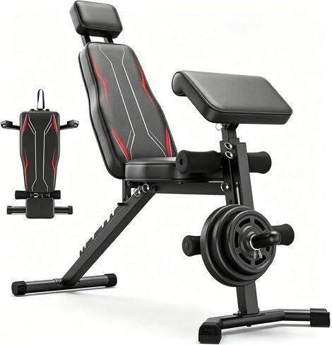 ANCHEER Adjustable Weight Bench with Leg Extension and Leg Curl, 800LB Foldable Workout Bench with Extended Headrest for Home Gym Strength Training, Incline Decline Flat Preacher Bench Press in Kuwait