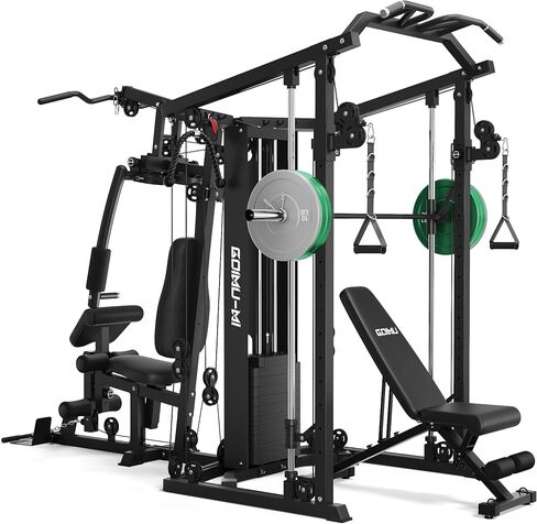 DM01 صالة الألعاب الرياضية المنزلية ذات المحطة المزدوجة سميث، كومة وزن 140 رطل مع سحب لأسفل وضغط الساق، محطة تمرين الكل في واحد للأزواج وتدريبات القوة العائلية in Kuwait