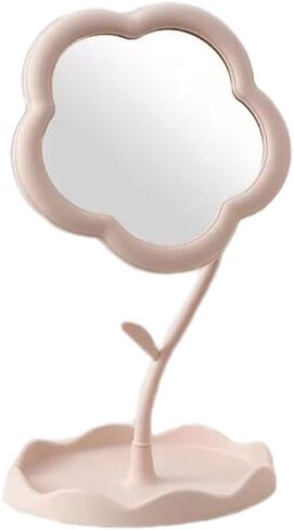 Floral Vanity Mirror with Jewelry Tray - 7.5" Adjustable Makeup Mirror, Boho Home Decor for Dresser/Desk, Bridesmaid Gift & Aesthetic Instagram Decor (Matte White) in Saudi Arabia