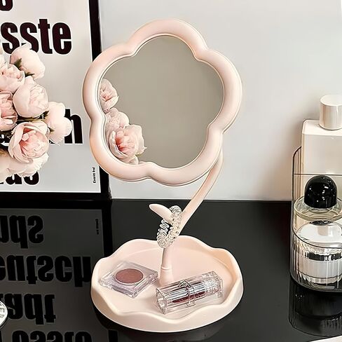 Floral Vanity Mirror with Jewelry Tray - 7.5" Adjustable Makeup Mirror, Boho Home Decor for Dresser/Desk, Bridesmaid Gift & Aesthetic Instagram Decor (Matte White) in Saudi Arabia