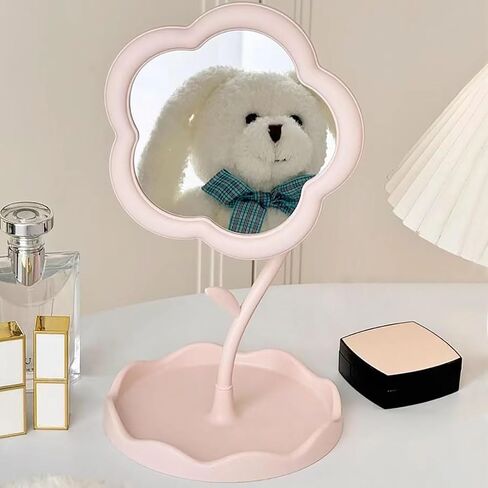 Floral Vanity Mirror with Jewelry Tray - 7.5" Adjustable Makeup Mirror, Boho Home Decor for Dresser/Desk, Bridesmaid Gift & Aesthetic Instagram Decor (Matte White) in Saudi Arabia