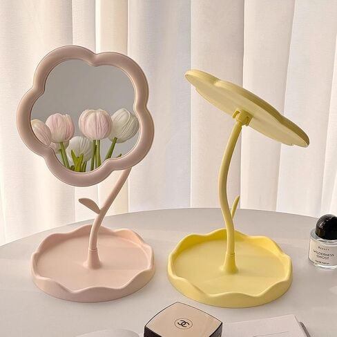 Floral Vanity Mirror with Jewelry Tray - 7.5" Adjustable Makeup Mirror, Boho Home Decor for Dresser/Desk, Bridesmaid Gift & Aesthetic Instagram Decor (Matte White) in Saudi Arabia