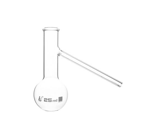 EISCO Distilling Flask with Side Arm, 25mL - Borosilicate Glass - Round Bottom, Beaded Rim in Kuwait