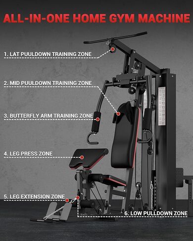 Garvee Home Gym Equipment Machine, Full Body Workout Machine with 150 LBS Weight Stack, Multifunctional All in One Exercise Station with Preacher Curl Pad, Leg Developer for Strength Training in Kuwait