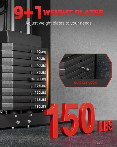 Garvee Home Gym Equipment Machine, Full Body Workout Machine with 150 LBS Weight Stack, Multifunctional All in One Exercise Station with Preacher Curl Pad, Leg Developer for Strength Training in Kuwait