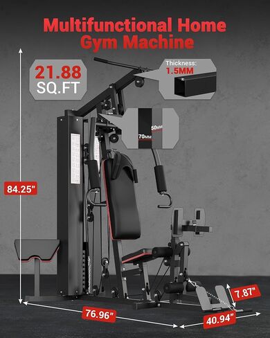 Garvee Home Gym Equipment Machine, Full Body Workout Machine with 150 LBS Weight Stack, Multifunctional All in One Exercise Station with Preacher Curl Pad, Leg Developer for Strength Training in Kuwait