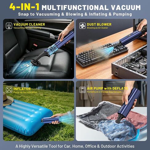 Car Vacuum Portable Cordless, 19500Pa 4-in-1 Handheld Vacuum Cordless Vacuum Cleaner&Air Duster with Multi-Nozzles, 140W Hand Cordless Rechargeable Vacuum Cleaners for Car, Home, Office, Pet in Kuwait