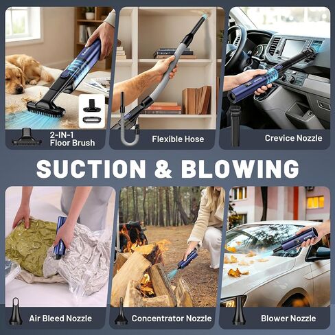 Car Vacuum Portable Cordless, 19500Pa 4-in-1 Handheld Vacuum Cordless Vacuum Cleaner&Air Duster with Multi-Nozzles, 140W Hand Cordless Rechargeable Vacuum Cleaners for Car, Home, Office, Pet in Kuwait