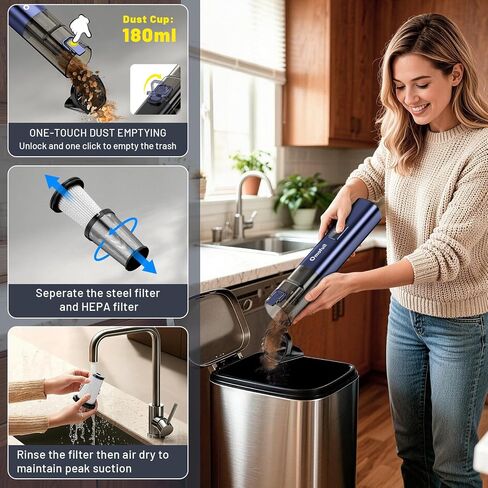Car Vacuum Portable Cordless, 19500Pa 4-in-1 Handheld Vacuum Cordless Vacuum Cleaner&Air Duster with Multi-Nozzles, 140W Hand Cordless Rechargeable Vacuum Cleaners for Car, Home, Office, Pet in Kuwait