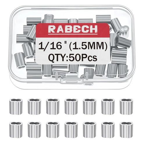1/16 Inch Aluminum Crimping Loop Sleeve 1/16" 1.5MM Cable Ferrules Crimp Loops Sleeves for Wire Rope (Pack of 50Pcs) in Kuwait