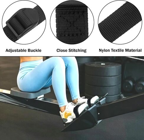 استبدال أشرطة القدم لآلة التجديف متوافقة مع طراز Concept 2 Rower Model D & E، حزام قدم من النايلون قابل للتعديل لآلة التجديف الداخلية، عبوتان in Kuwait