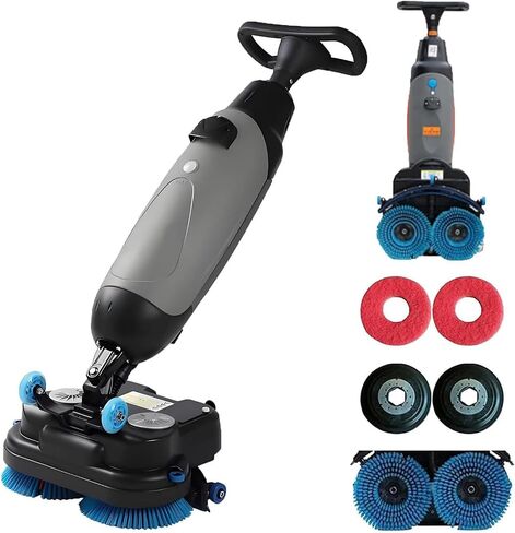 18" Commercial Floor Scrubber Machine, Mini Floor Machine 13000 Sqft/H, Carpet Cleaning Machine, Floor Buffer Scrubber 360rpm, 120 Min Battery for Small Commercial Spaces, Tile Red in Kuwait