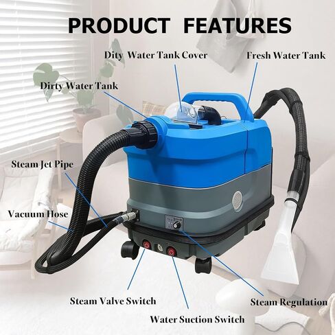 Commercial Heated Carpet and Furniture Cleaning Machine, Equipped with a 7.5L Cleaning Water Tank and a 12L Removable Wastewater Tank, and Can Deeply Clean Carpets, Sofas, Car Seats, Stairs, Etc in Kuwait