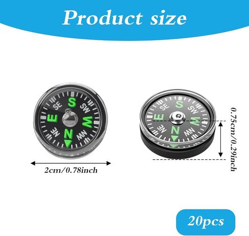20 Pcs Mini Button Compass Hard Shell, Liquid Filled Button Compass for Hiking Survival Watch Band Paracord Camping Outdoor Activities Accessory Gear 3/4 Inch (20mm) in Kuwait