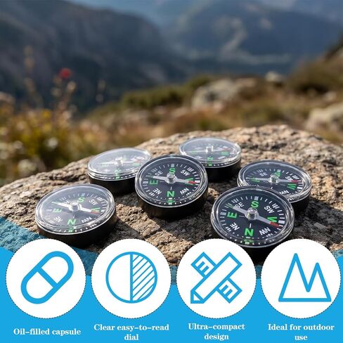 20 Pcs Mini Button Compass Hard Shell, Liquid Filled Button Compass for Hiking Survival Watch Band Paracord Camping Outdoor Activities Accessory Gear 3/4 Inch (20mm) in Kuwait