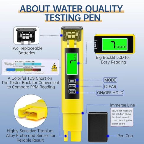 TDS Meter Digital Water Tester 3-in-1 – Measures TDS, EC & Temperature – 0-9999 ppm – High Accuracy Water Quality Tester for Drinking Water, Aquariums, Pools, Hydroponics – White in Saudi Arabia