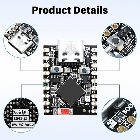 4 قطع لوحة تطوير صغيرة ESP32-S3، ESP32-S3 ثنائي النواة WiFi + Bluetooth 5.0 IoT Dev Kit، USB-C، 240 ميجا هرتز MCU، وحدة لاسلكية 2.4 جيجا هرتز، لوحة مدمجة منخفضة الطاقة (بدون رأس ملحوم) in Kuwait