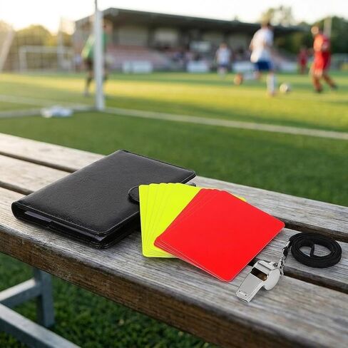 Referee Tools Set with 5 Red and 5 Yellow Cards, Stainless Steel Whistle, Portable Scorebook with Pencil, Soccer Referee Kit for Sports Officials and Soccer Games in Kuwait