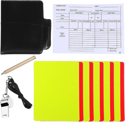 Referee Tools Set with 5 Red and 5 Yellow Cards, Stainless Steel Whistle, Portable Scorebook with Pencil, Soccer Referee Kit for Sports Officials and Soccer Games in Kuwait