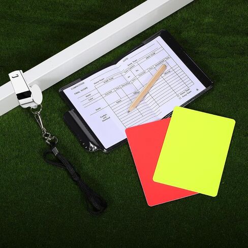 Referee Tools Set with 5 Red and 5 Yellow Cards, Stainless Steel Whistle, Portable Scorebook with Pencil, Soccer Referee Kit for Sports Officials and Soccer Games in Kuwait