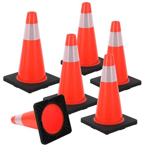 6-Pack 18" Traffic Cones with Reflective Collars & Weighted Base, Parking Safety Cones for Road Parking Lot, Construction, Orange, Road and Sports Training, Orange in Kuwait