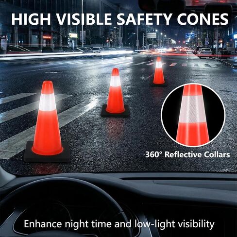 6-Pack 18" Traffic Cones with Reflective Collars & Weighted Base, Parking Safety Cones for Road Parking Lot, Construction, Orange, Road and Sports Training, Orange in Kuwait