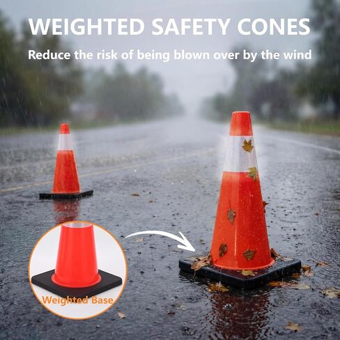 6-Pack 18" Traffic Cones with Reflective Collars & Weighted Base, Parking Safety Cones for Road Parking Lot, Construction, Orange, Road and Sports Training, Orange in Kuwait