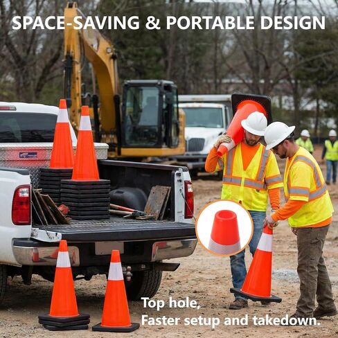 6-Pack 18" Traffic Cones with Reflective Collars & Weighted Base, Parking Safety Cones for Road Parking Lot, Construction, Orange, Road and Sports Training, Orange in Kuwait